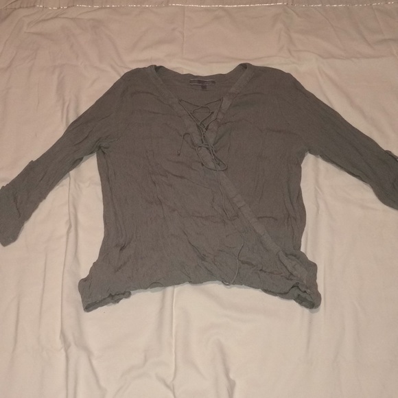 Olive Green Quarter Length Sleeves Lace up shirt - Picture 1 of 2